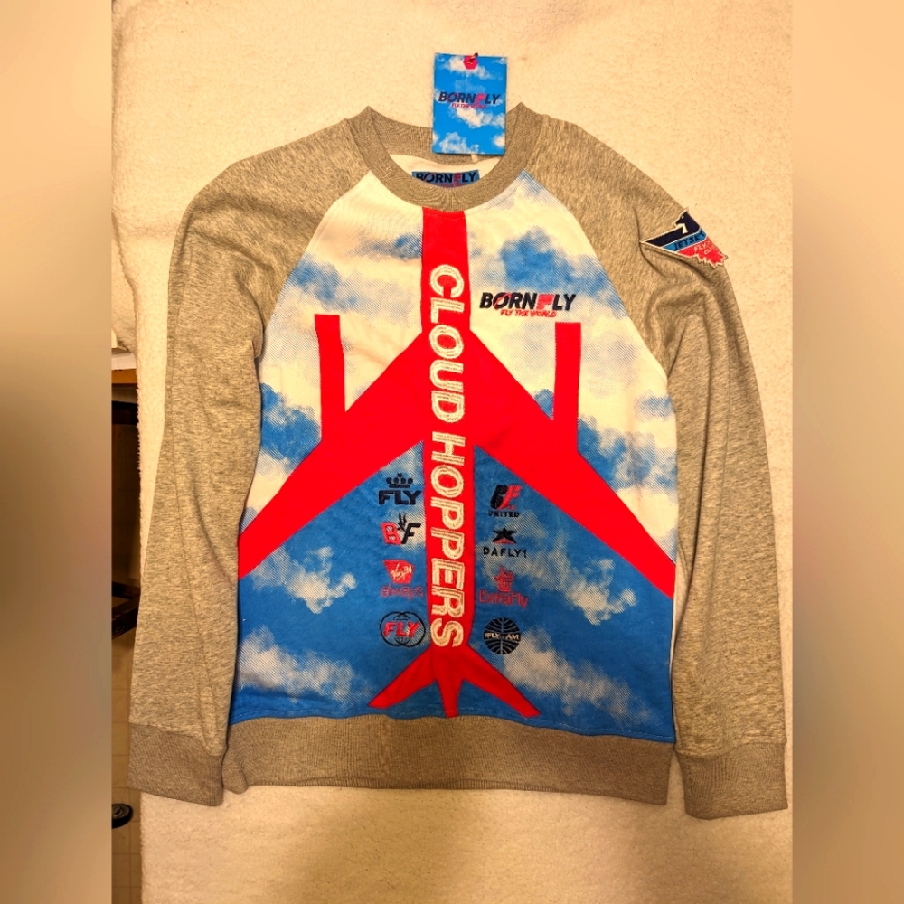 Born Fly Cloud Hopper graphics sweat shirt  NWT size large